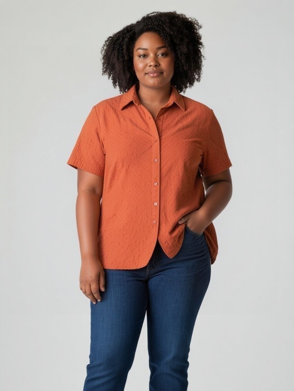 VTG Lane Bryant Metallic Orange Striped Short Sleeve Button Down Blouse 14/16